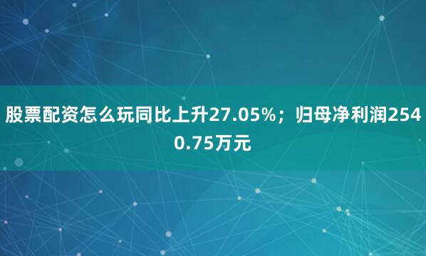 股票配资怎么玩同比上升27.05%；归母净利润2540.75万元